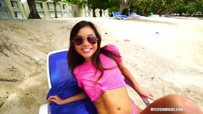 Masturbation at the beach horny asian Vina Sky