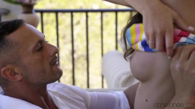 Big boobs and very sexy Stacy Cruz tongue kissing outdoors