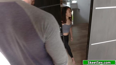 Rough deepthroat escorted by petite asian neighbor