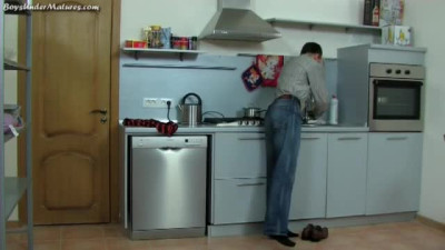 Young russian mature pussy licking in the kitchen